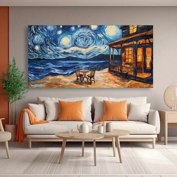 Van Gogh Starry Night Canvas Wall Art - 1.5" Framed Abstract Painting with Vibra - Picture 5 of 7